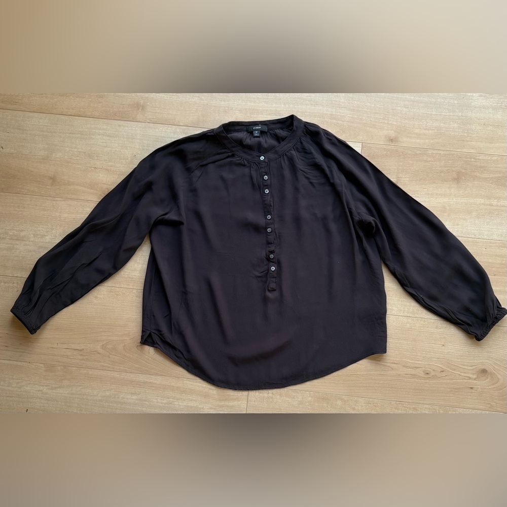 J Crew Black Long-Sleeve Button-Front Blouse M